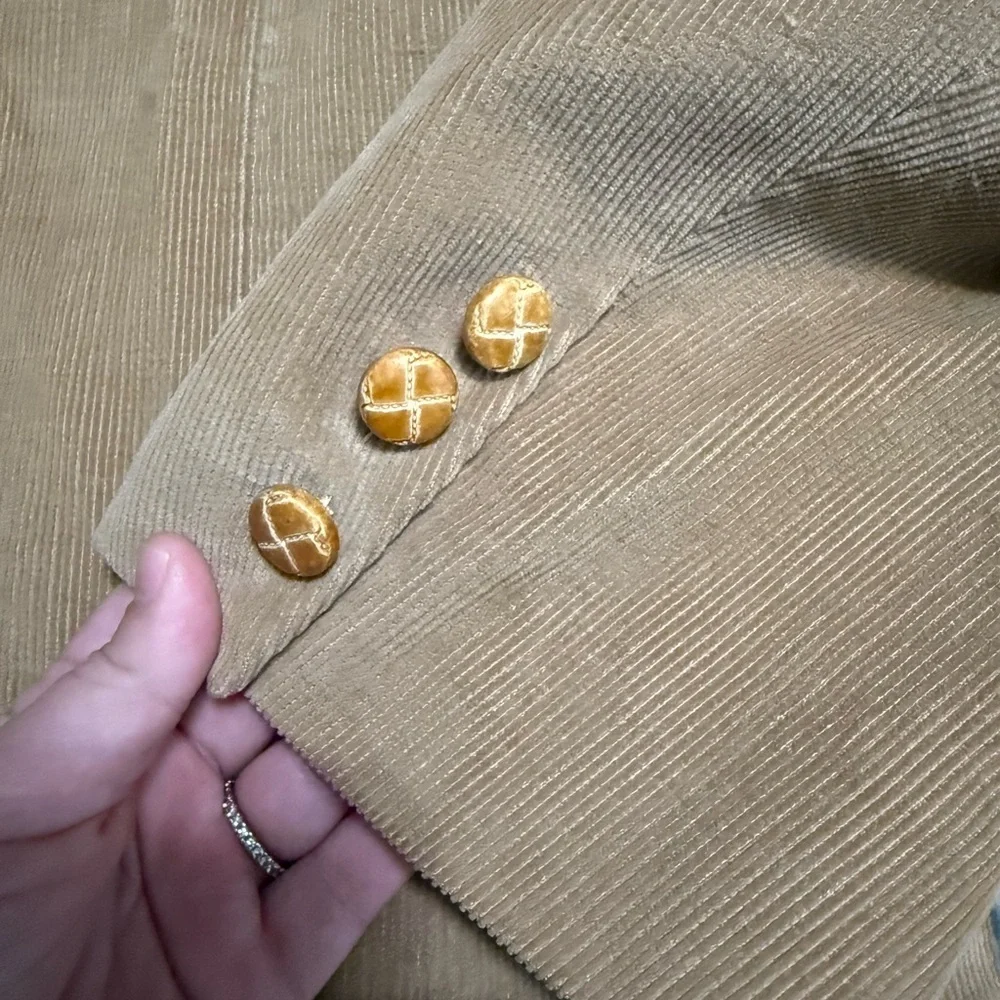 HAGGAR USA Vintage Tan Corduroy 2 Basket Weave Button Blazer Jacket 70s Retro 42